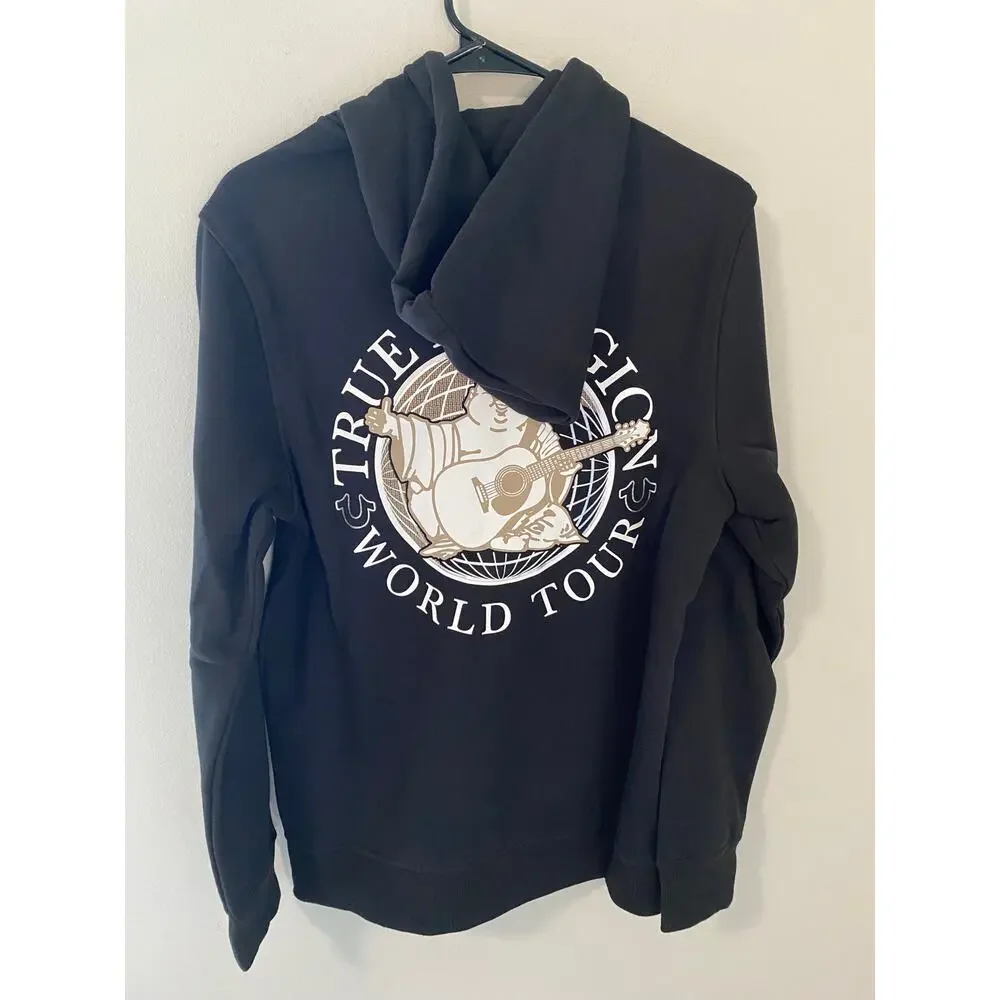New True Religion Outline World Zip Hoodie, Black Size Small